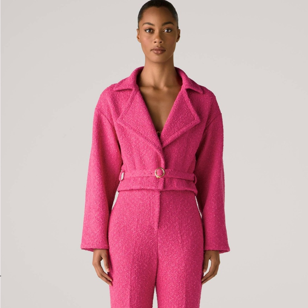 St. John Fuchsia Pink Textured Belted Blazer